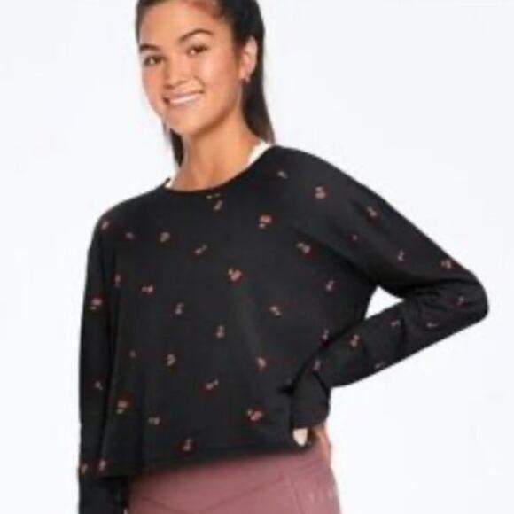 PINK Victoria's Secret Tops - PINK Victoria’s Secret Black Cherry Print Crop Tee size L